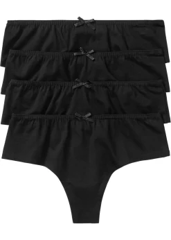 bonprix bonprix Tanga con algodón cómodo (4 unidades) Negro New