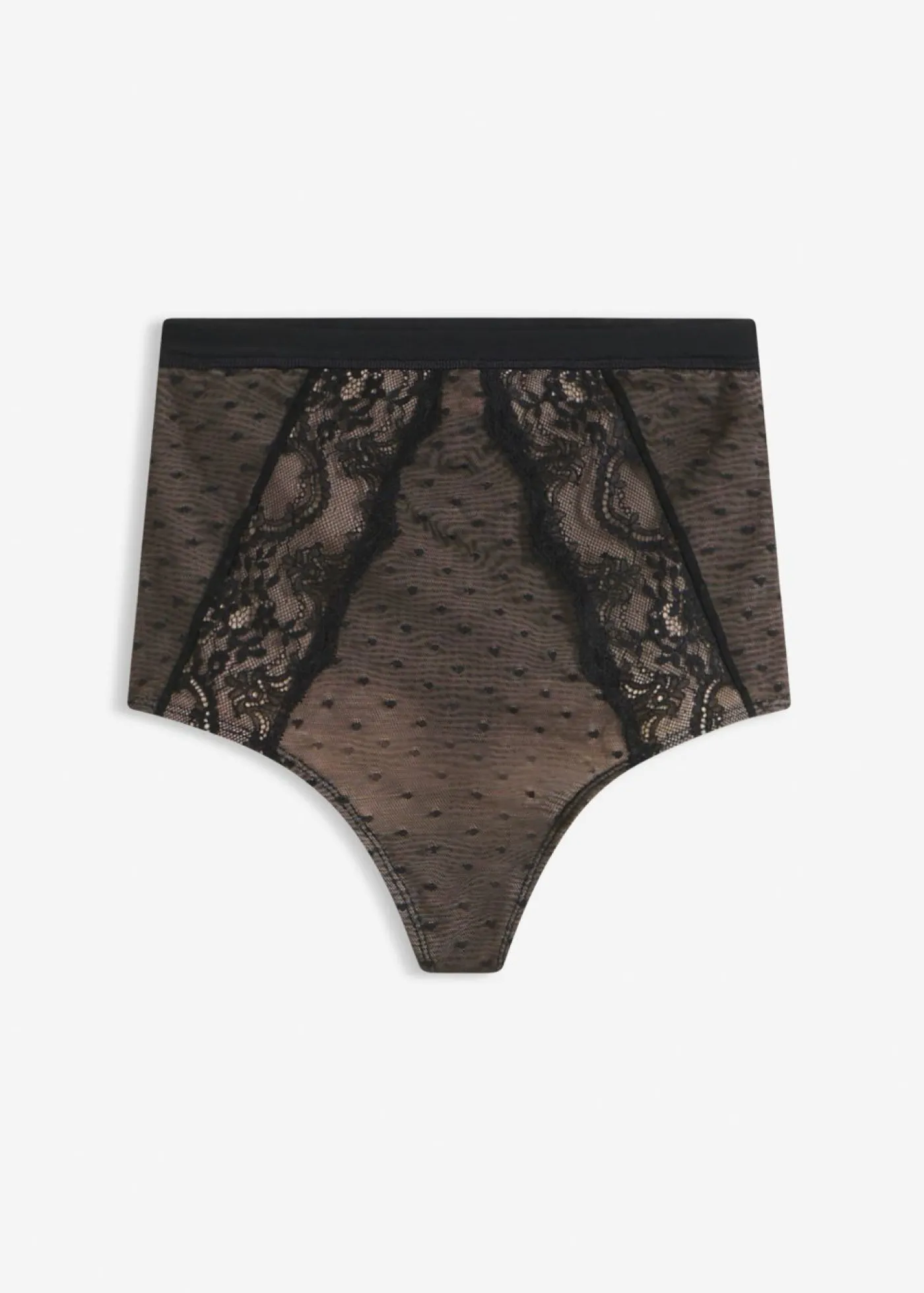 bonprix bonprix Tanga con efecto moldeador medio y encaje negro-marrón claro Hot