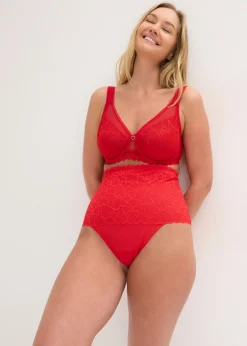 bonprix bonprix Tanga con efecto moldeador medio y encaje de corazones Rojo salsa