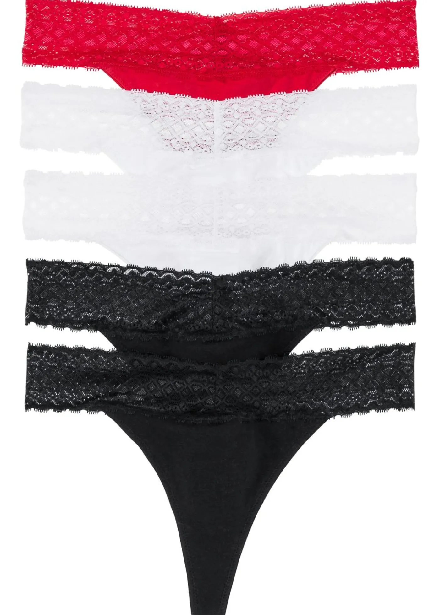 bonprix bonprix Tanga con encaje (5 unidades) Negro-blanco-rojo Hot