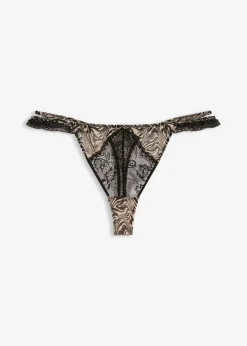bonprix bonprix Tanga con malla estampada Negro-beige mate