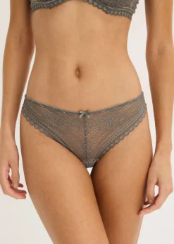 bonprix bonprix Tanga de encaje delicado (2 unidades) Gris granito