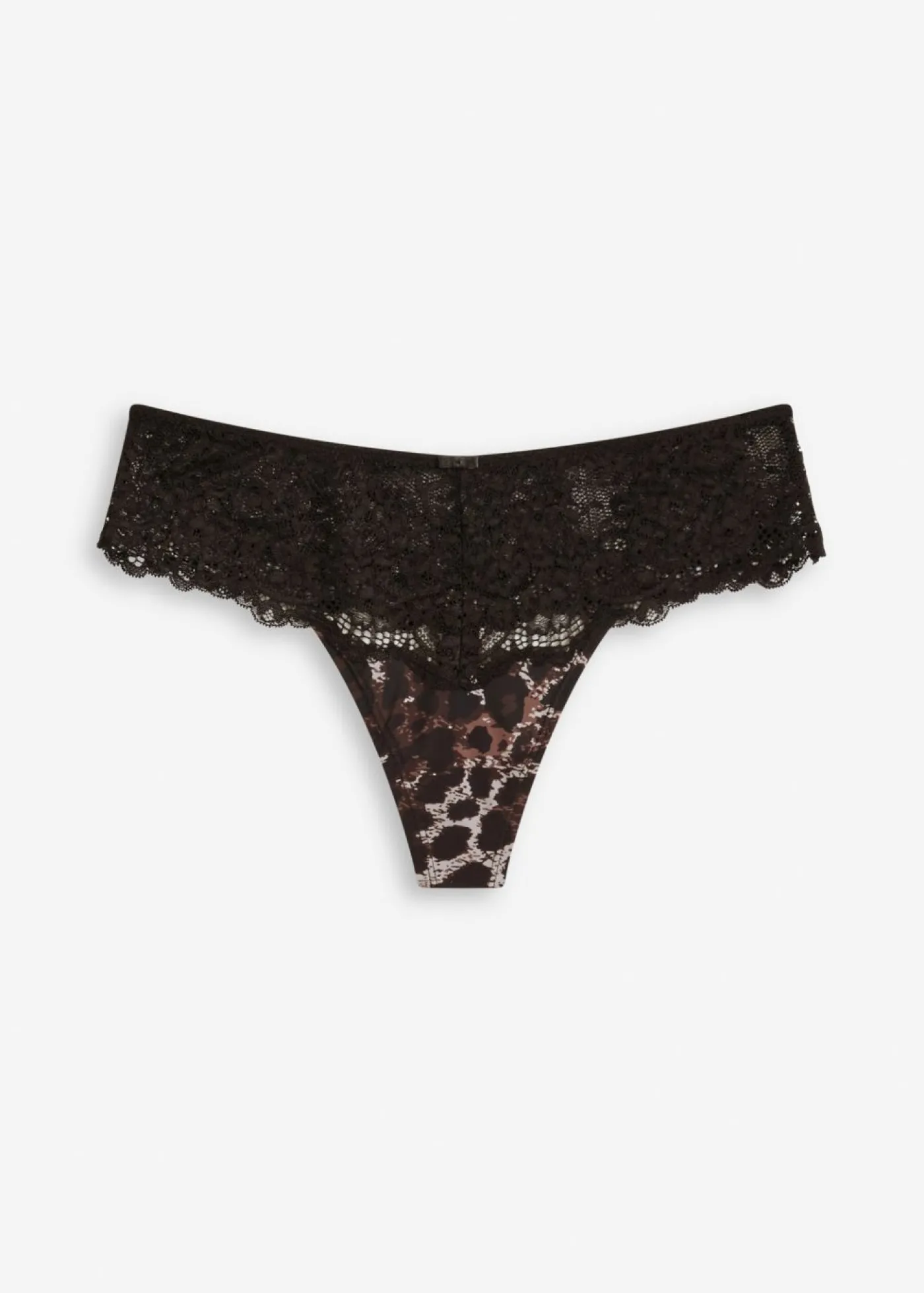 bonprix bonprix Tanga de encaje fino estampado leo negro-piedra-marrón oscuro-marrón castaño New