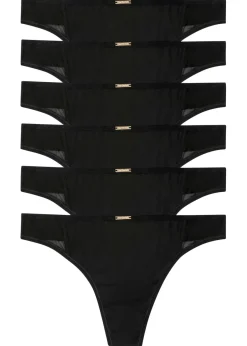 bonprix bonprix Tanga de microfibra de la serie Feel Comfort (6 unidades) Negro Sale