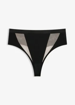 bonprix bonprix Tanga de talle alto con insertos transparentes negro-marrón claro Outlet