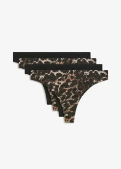 bonprix bonprix Tanga (4 unidades) Estampado de leopardo negro Online