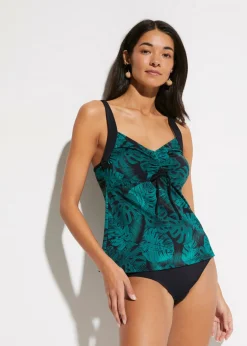 bonprix bonprix Tankini (2 piezas) con fruncido Negro-verde Hot