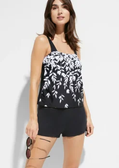 bonprix bonprix Tankini (2 piezas) con pantalón de baño blanco/negro con flores Clearance
