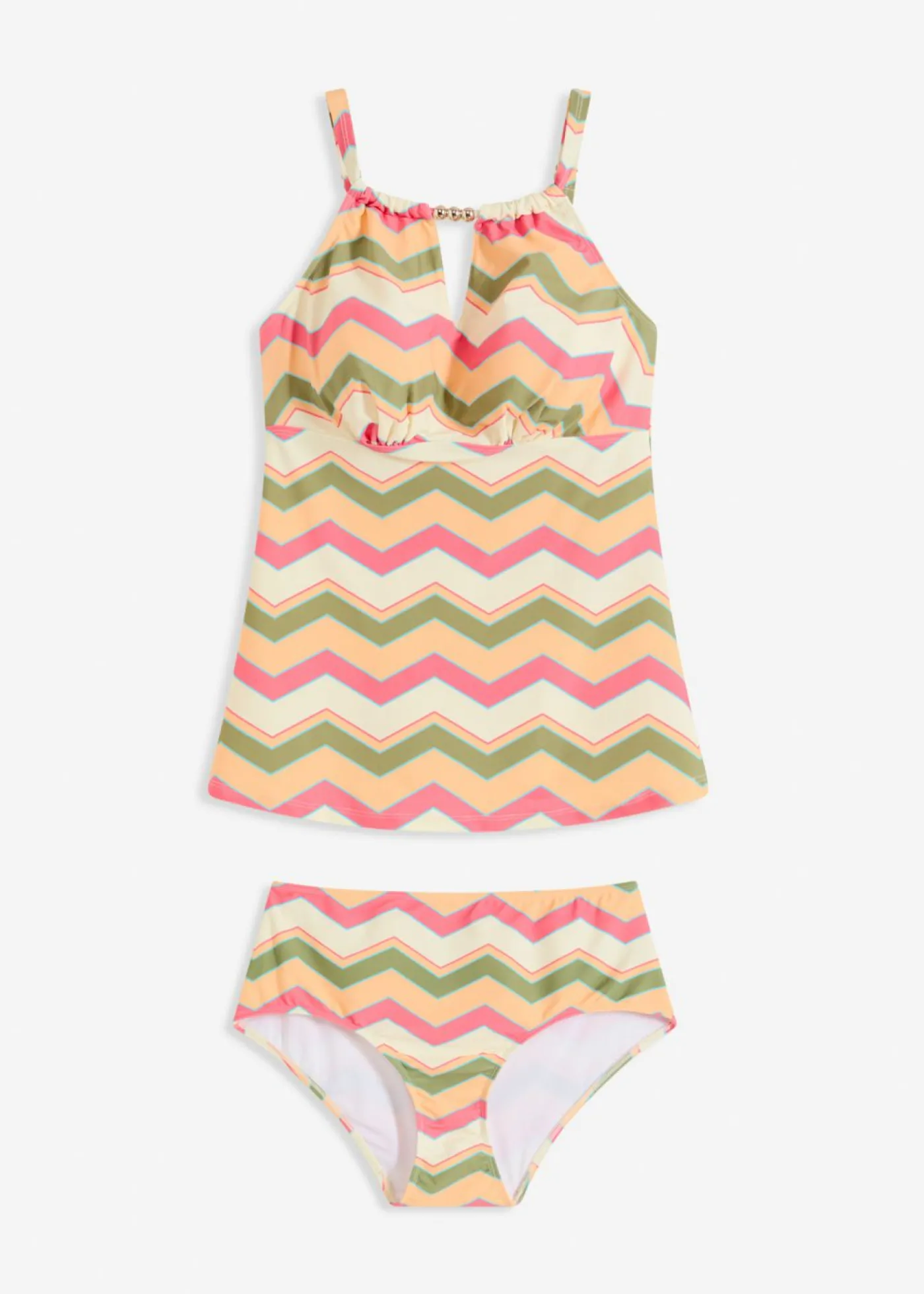 bonprix bonprix Tankini con abertura (2 piezas) verde oliva-blanco-rosa de rayas Outlet