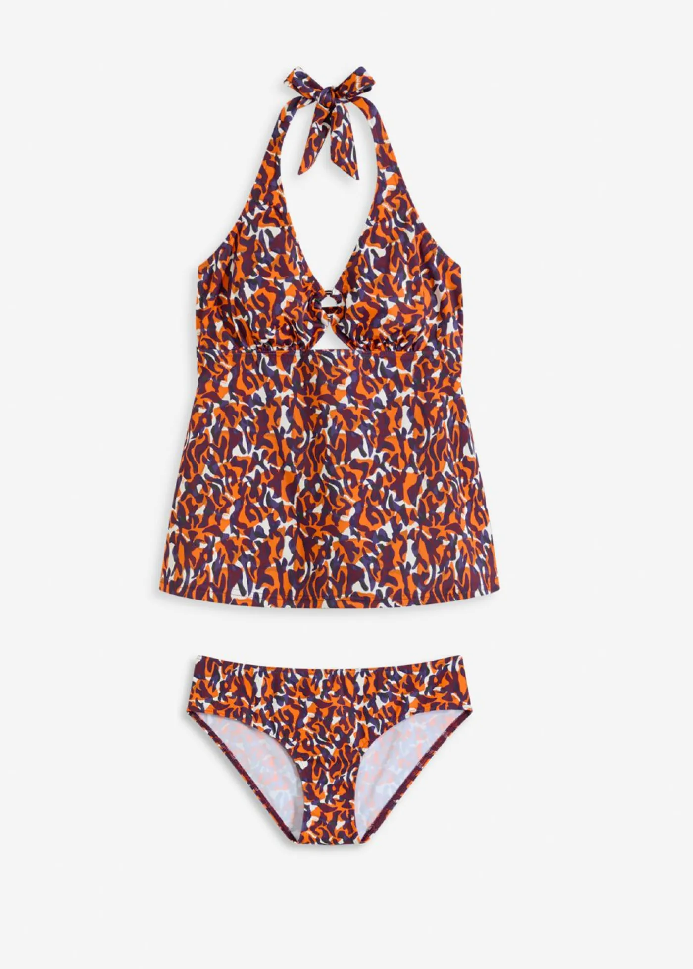 bonprix bonprix Tankini con cuello halter (2 piezas) con detalle de anilla estampado leo púrpura-marrón claro Sale
