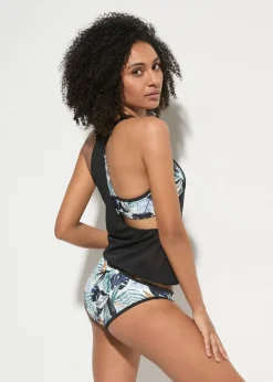 bonprix bonprix Tankini holgado (3 piezas) con top de bikini tipo bustier azul/negro con estampado de flores Hot