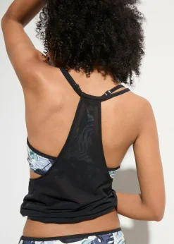 bonprix bonprix Tankini holgado (3 piezas) con top de bikini tipo bustier azul/negro con estampado de flores Hot