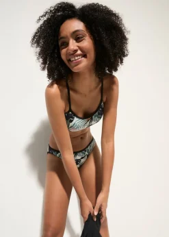bonprix bonprix Tankini holgado (3 piezas) con top de bikini tipo bustier azul/negro con estampado de flores Hot