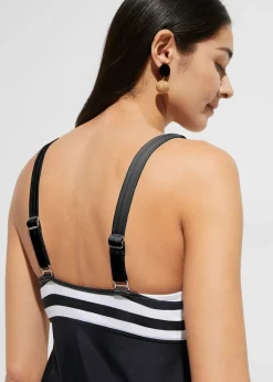 bonprix bonprix Tankini largo (2 piezas) con braguita high waist negro - blanco rayas horizontales Outlet