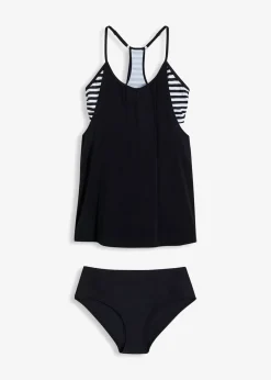 bonprix bonprix Tankini largo (2 piezas) con look a capas negro - blanco rayas horizontales Sale