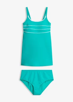 bonprix bonprix Tankini largo con costuras decorativas (2 piezas) Esmeralda-blanco New