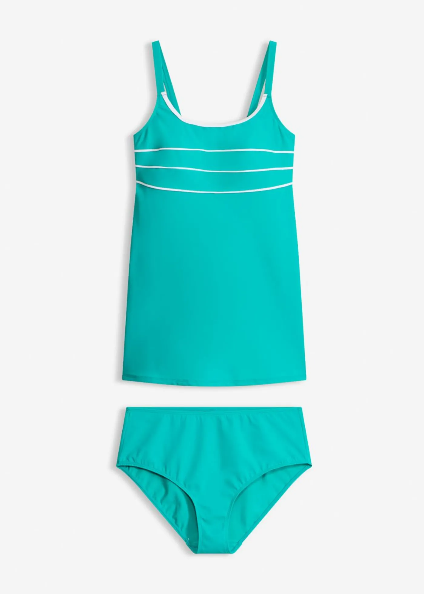 bonprix bonprix Tankini largo con costuras decorativas (2 piezas) Esmeralda-blanco New