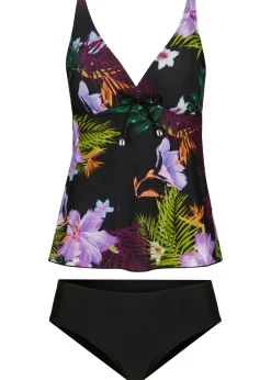 bonprix bonprix Tankini (2 piezas) con escote en V negro/púrpura con flores Online