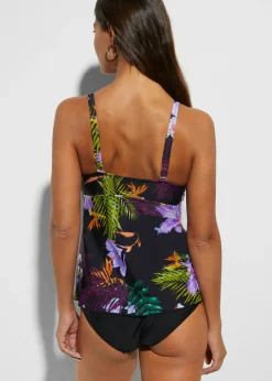 bonprix bonprix Tankini (2 piezas) con escote en V negro/púrpura con flores Online