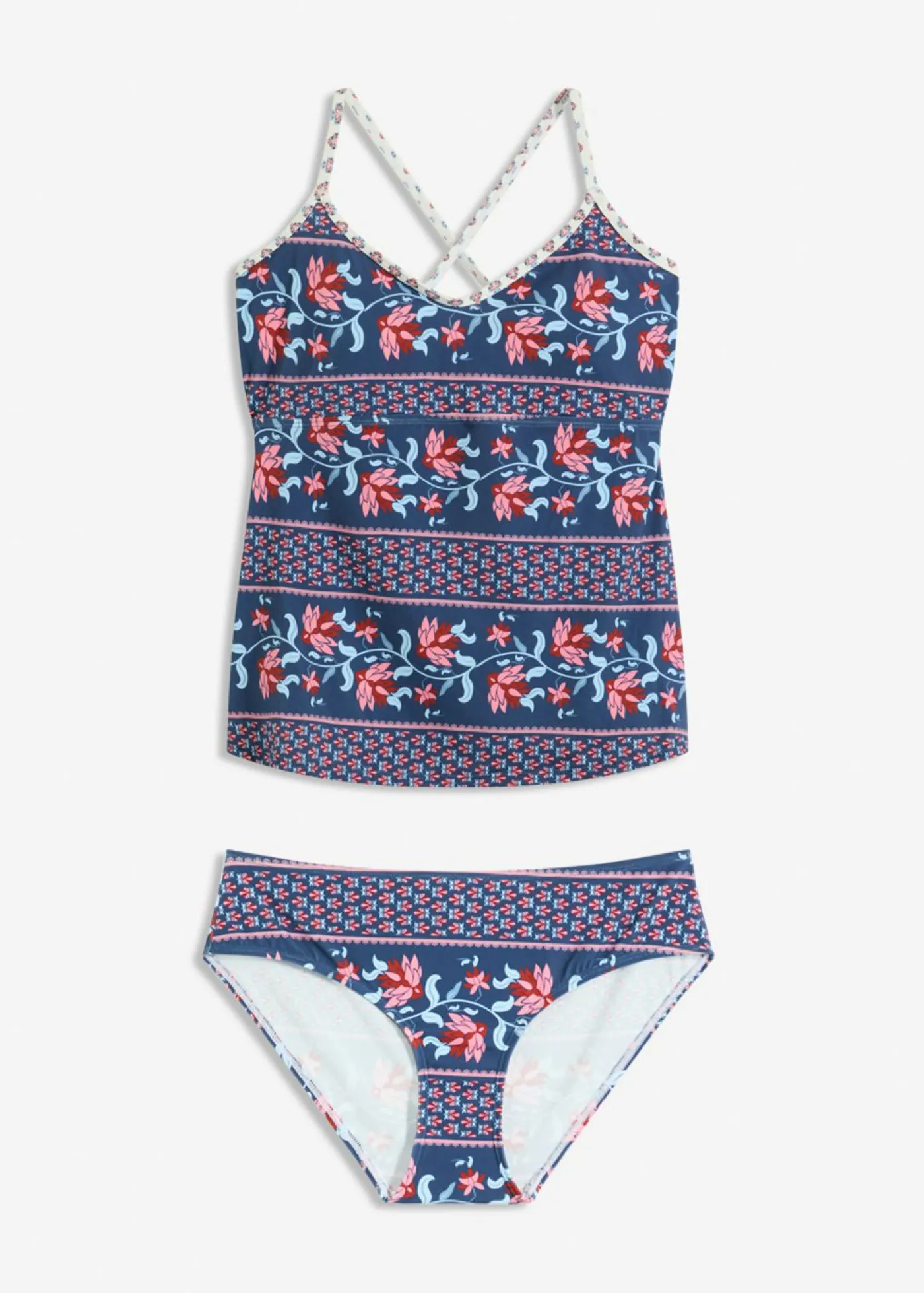 bonprix bonprix Tankini (2 piezas) con tirantes cruzados azul-rosa pálido