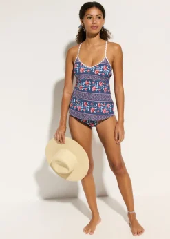 bonprix bonprix Tankini (2 piezas) con tirantes cruzados azul-rosa pálido