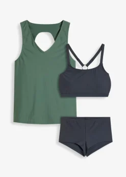 bonprix bonprix Tankini (3 piezas) con top tipo bandeau musgo-azul oscuro New