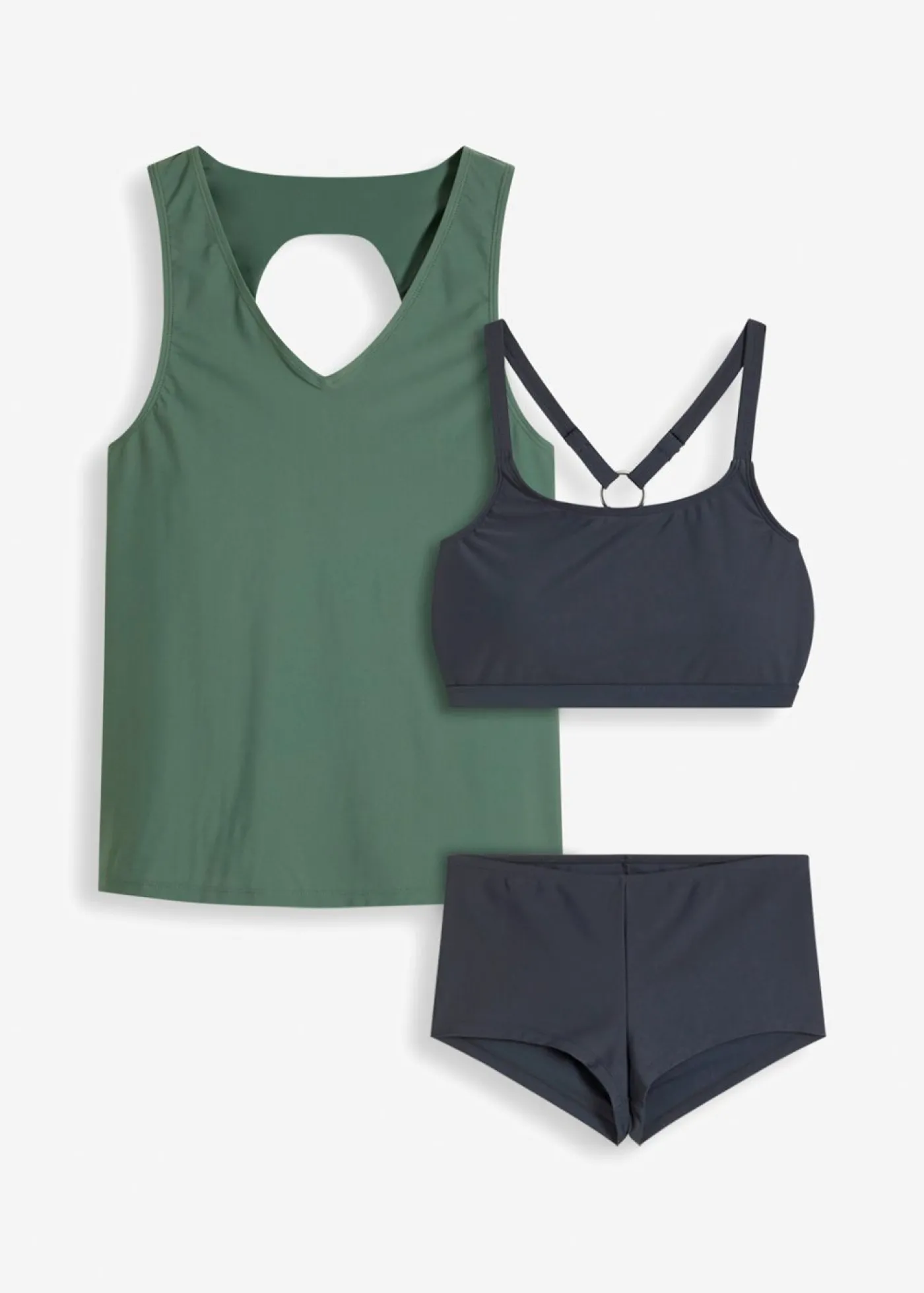 bonprix bonprix Tankini (3 piezas) con top tipo bandeau musgo-azul oscuro New