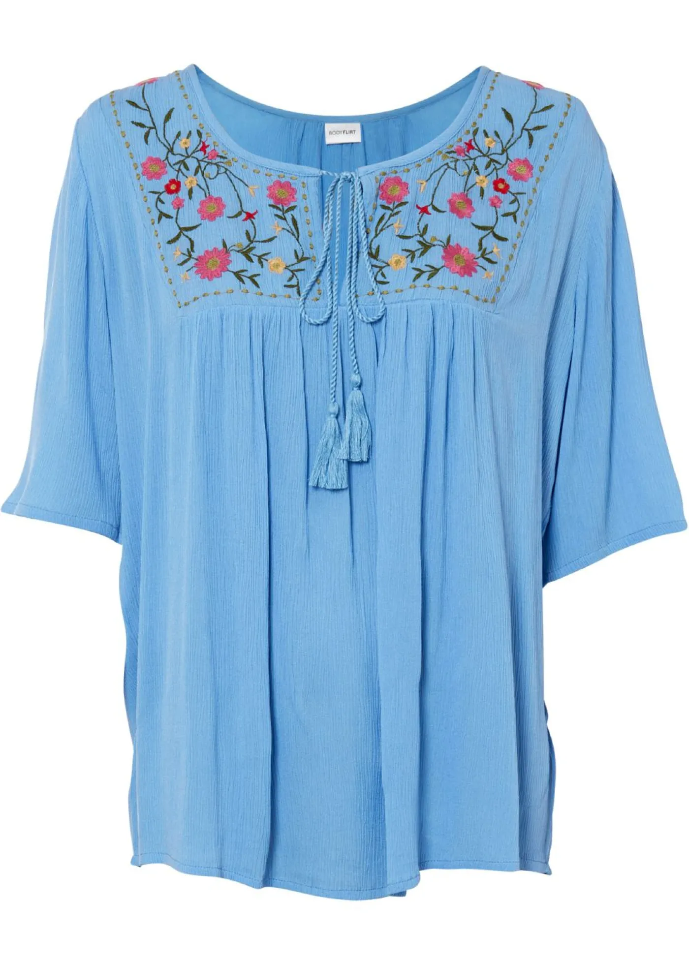 bonprix bonprix Túnica arrugada de viscosa suave Azul brillante de flores Discount