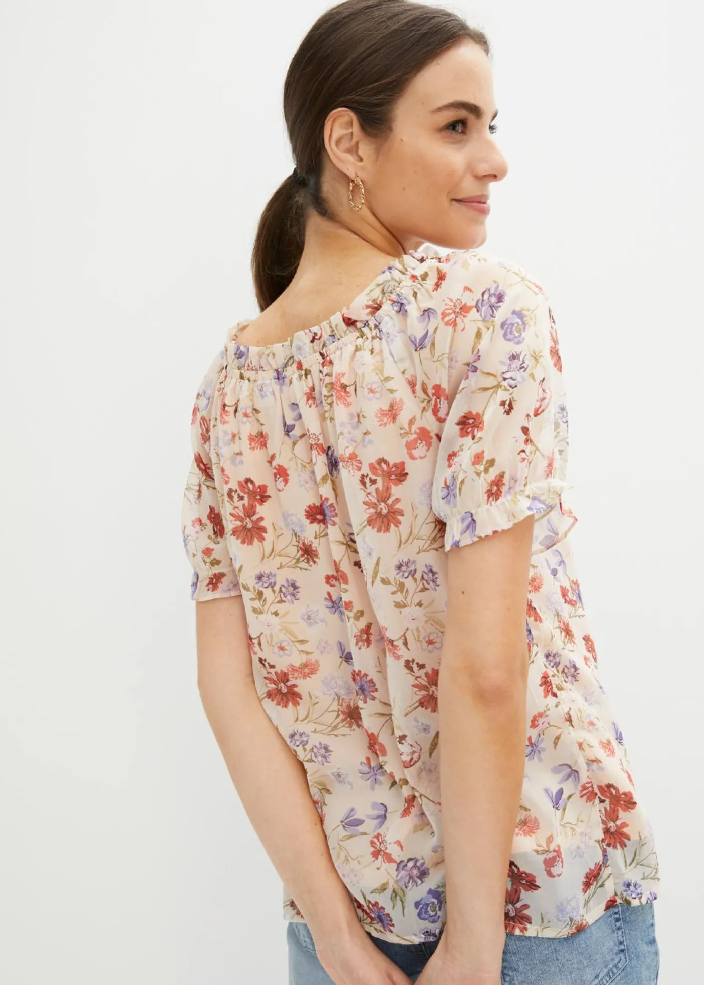 bonprix bonprix Túnica con escote bañera Rosa claro de flores New