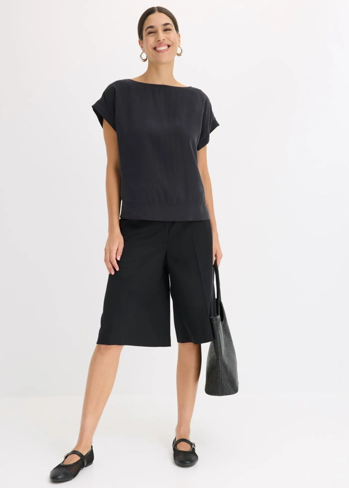 bonprix bonprix Túnica con escote barco Negro Discount