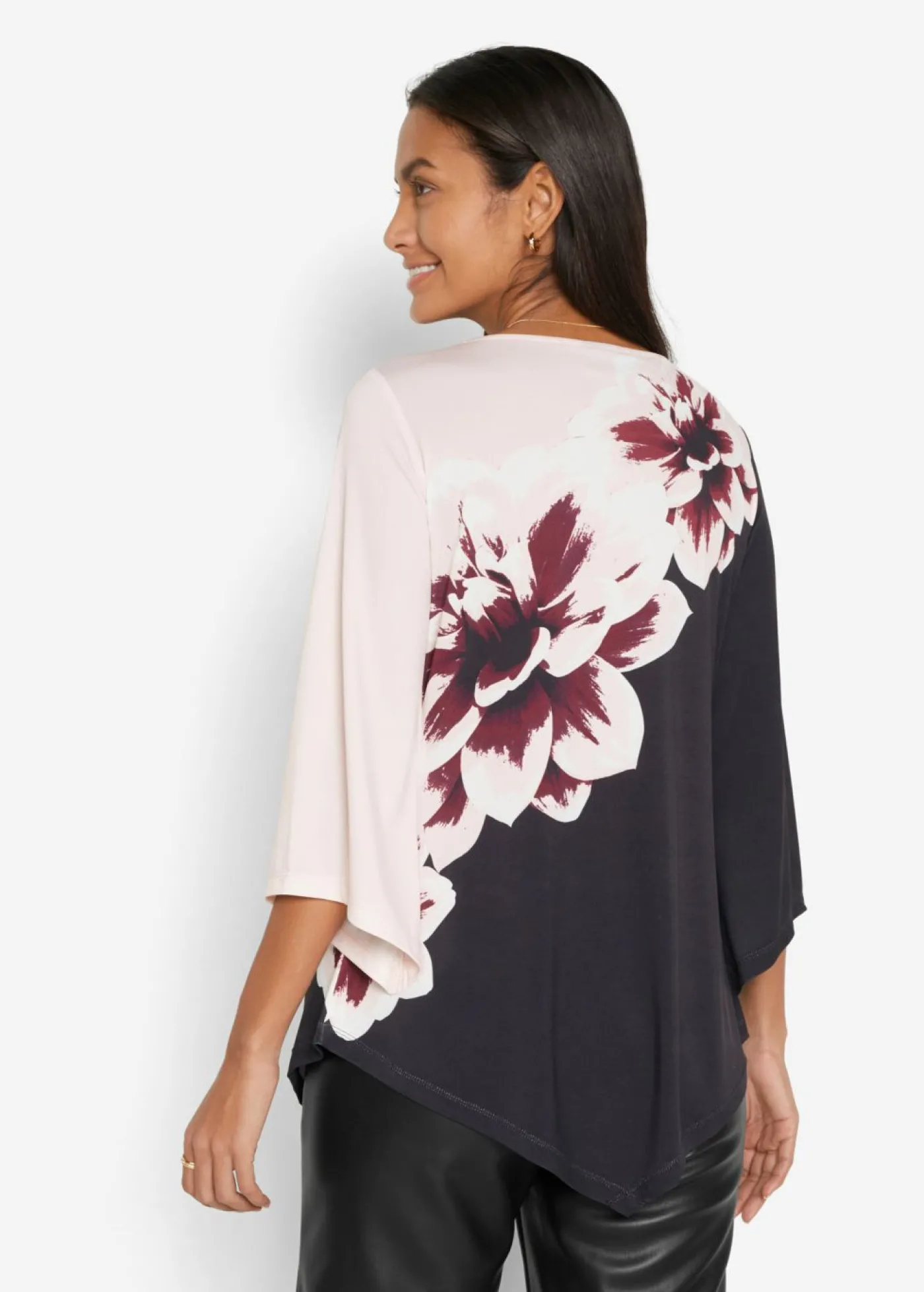 bonprix bonprix Túnica con estampado Negro-blanco de flores New