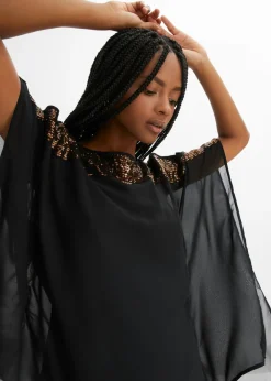 bonprix bonprix Túnica con lentejuelas Negro-cobre metalizado Online