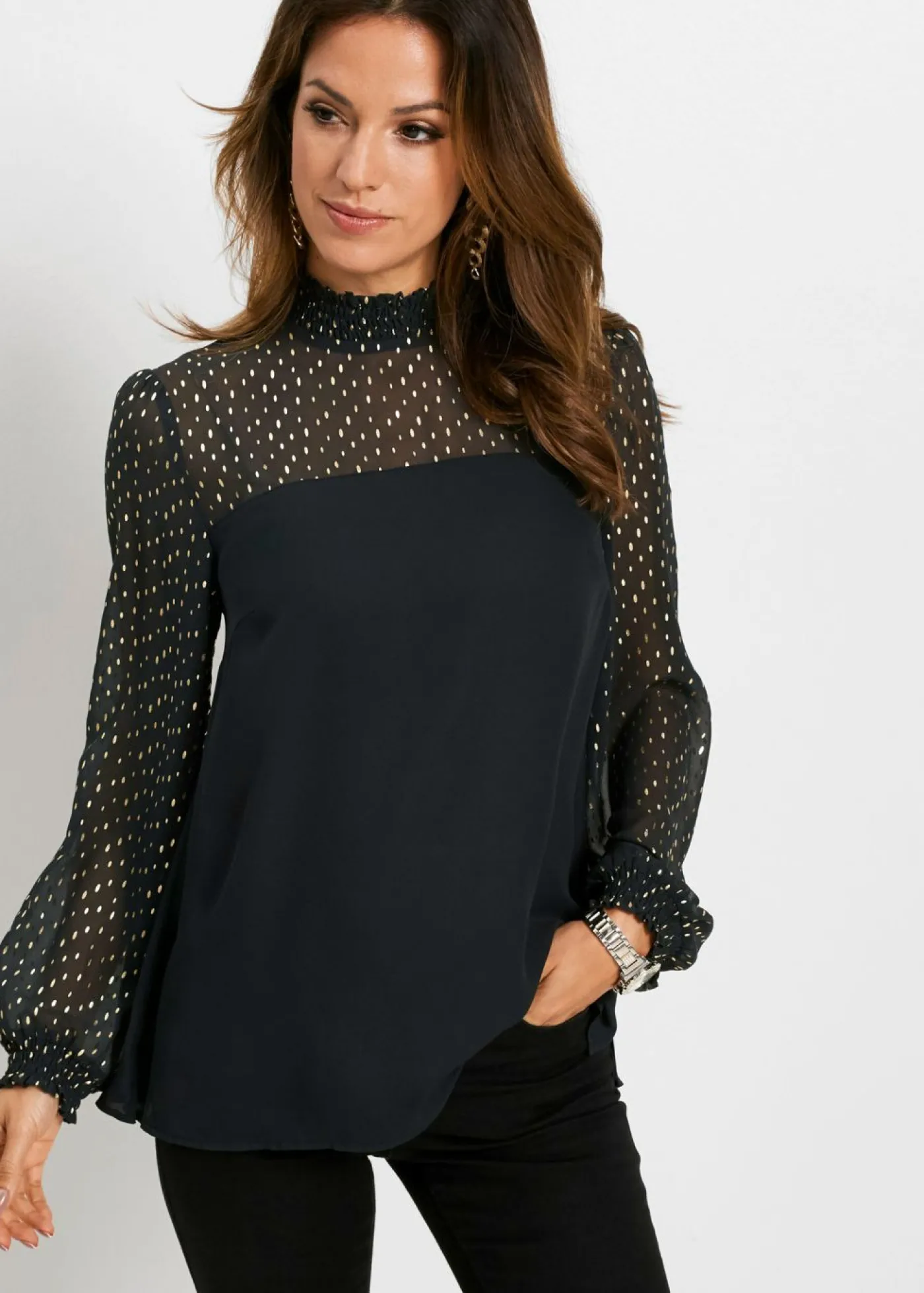 bonprix bonprix Túnica de gasa Negro-beige Sale