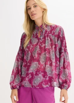 bonprix bonprix Túnica de gasa con patrón paisley fucsia oscuro-hierbabuena-rosa orquídea New
