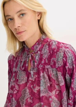 bonprix bonprix Túnica de gasa con patrón paisley fucsia oscuro-hierbabuena-rosa orquídea New