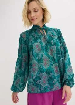bonprix bonprix Túnica de gasa con patrón paisley esmeralda oscuro-verde agua-fucsia oscuro Hot