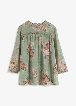 bonprix bonprix Túnica de gasa estampada verde pastel con flores Outlet