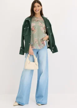 bonprix bonprix Túnica de gasa estampada verde pastel con flores Outlet