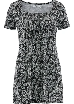 bonprix bonprix Túnica de manga corta Negro-blanco con estampado paisley Discount