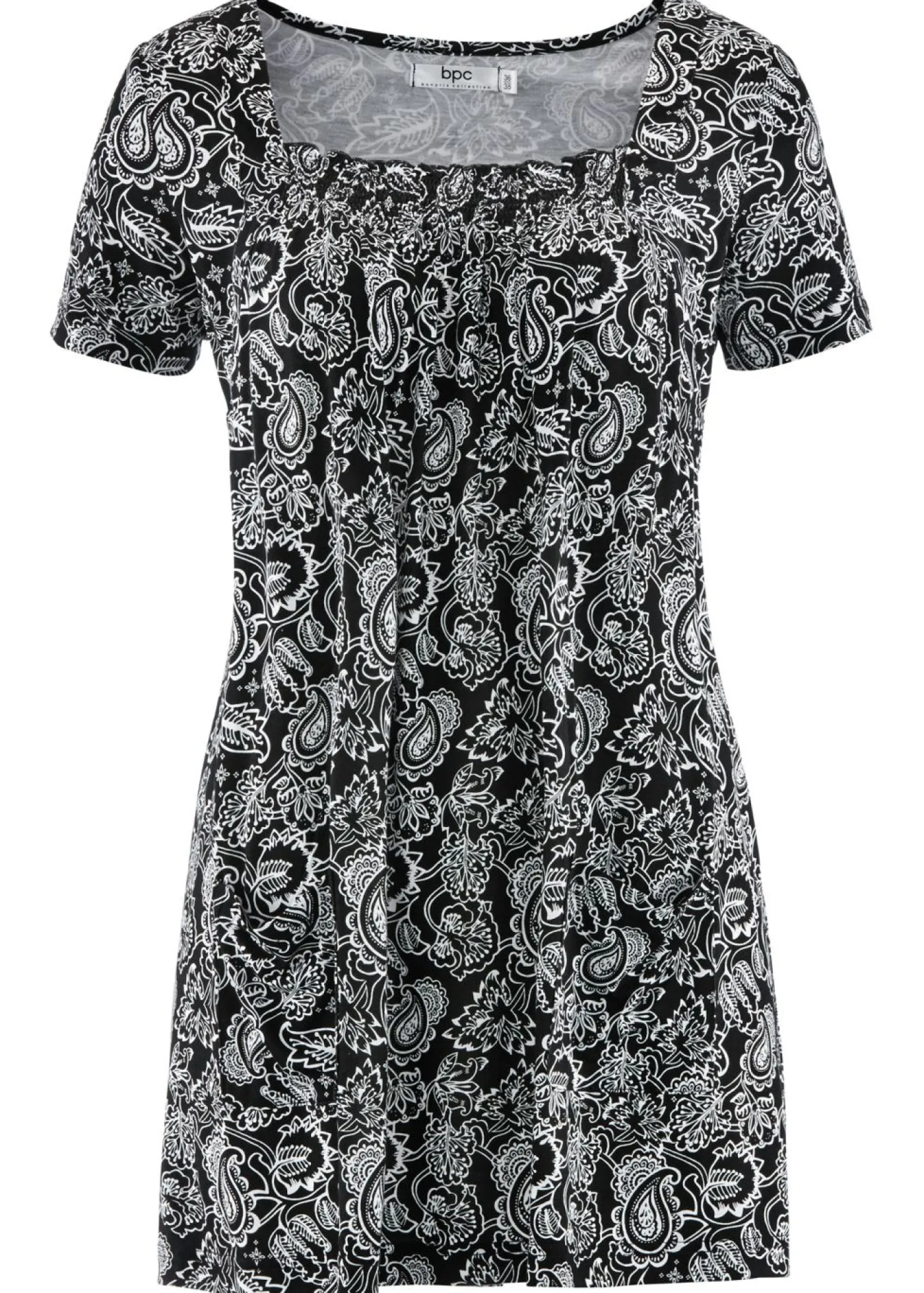 bonprix bonprix Túnica de manga corta Negro-blanco con estampado paisley Discount