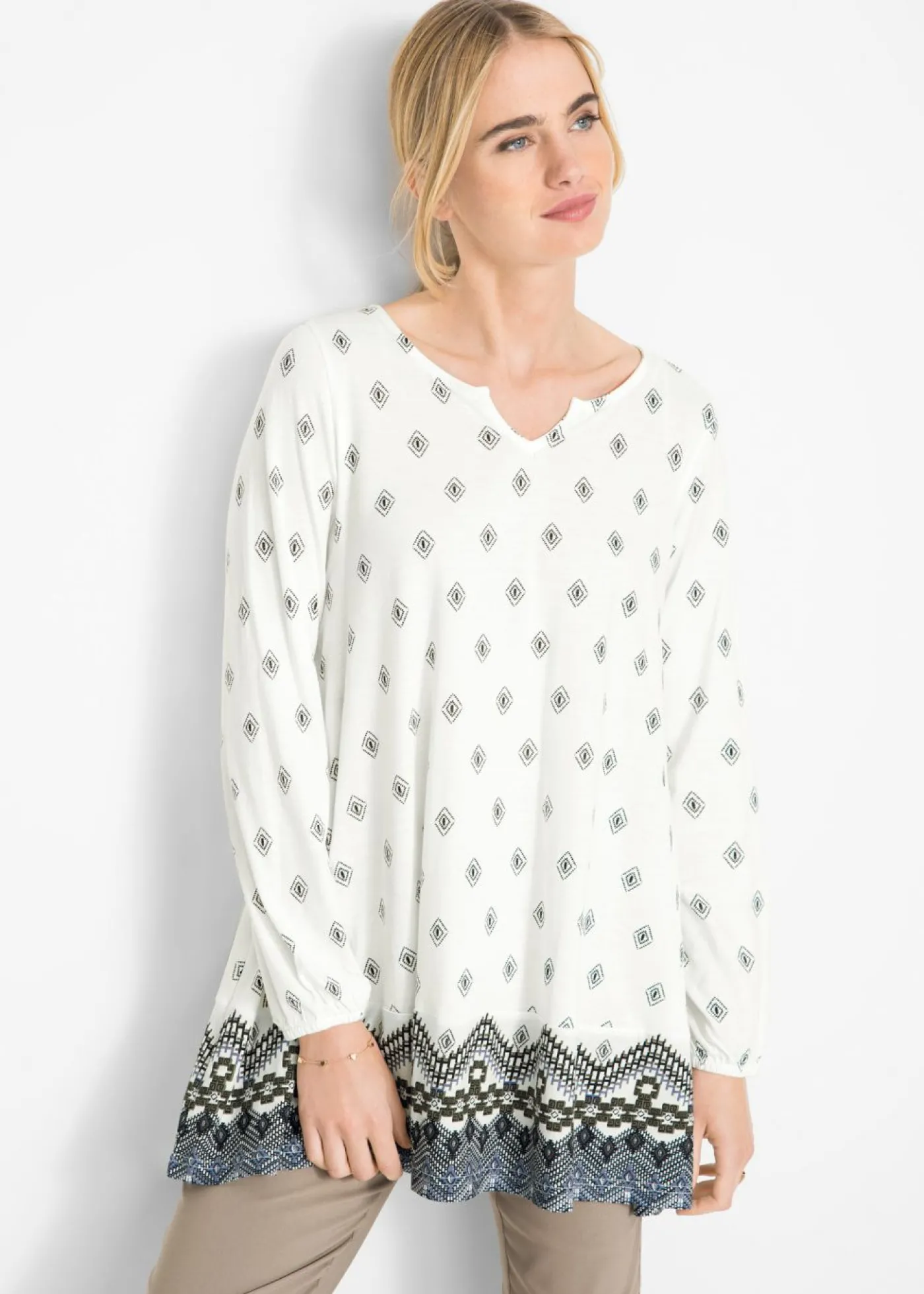 bonprix bonprix Túnica de mezcla de viscosa y algodón crema suave Online