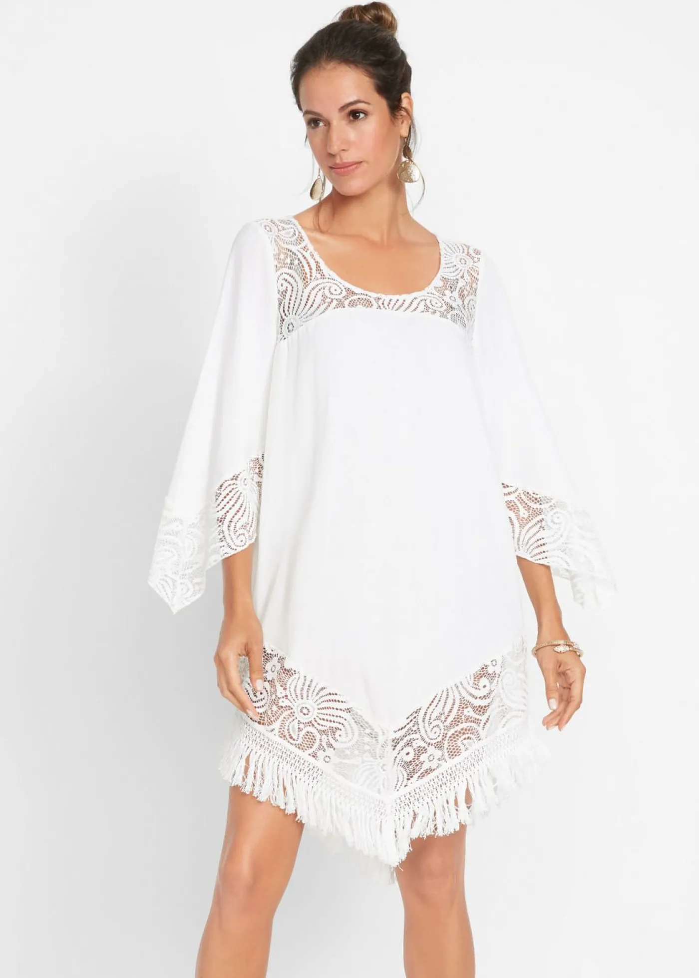 bonprix bonprix Túnica de playa con encaje de viscosa Blanco Online