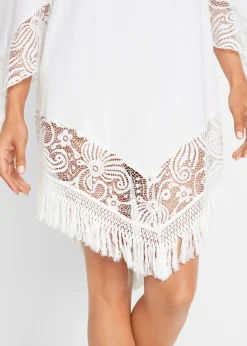 bonprix bonprix Túnica de playa con encaje de viscosa Blanco Online