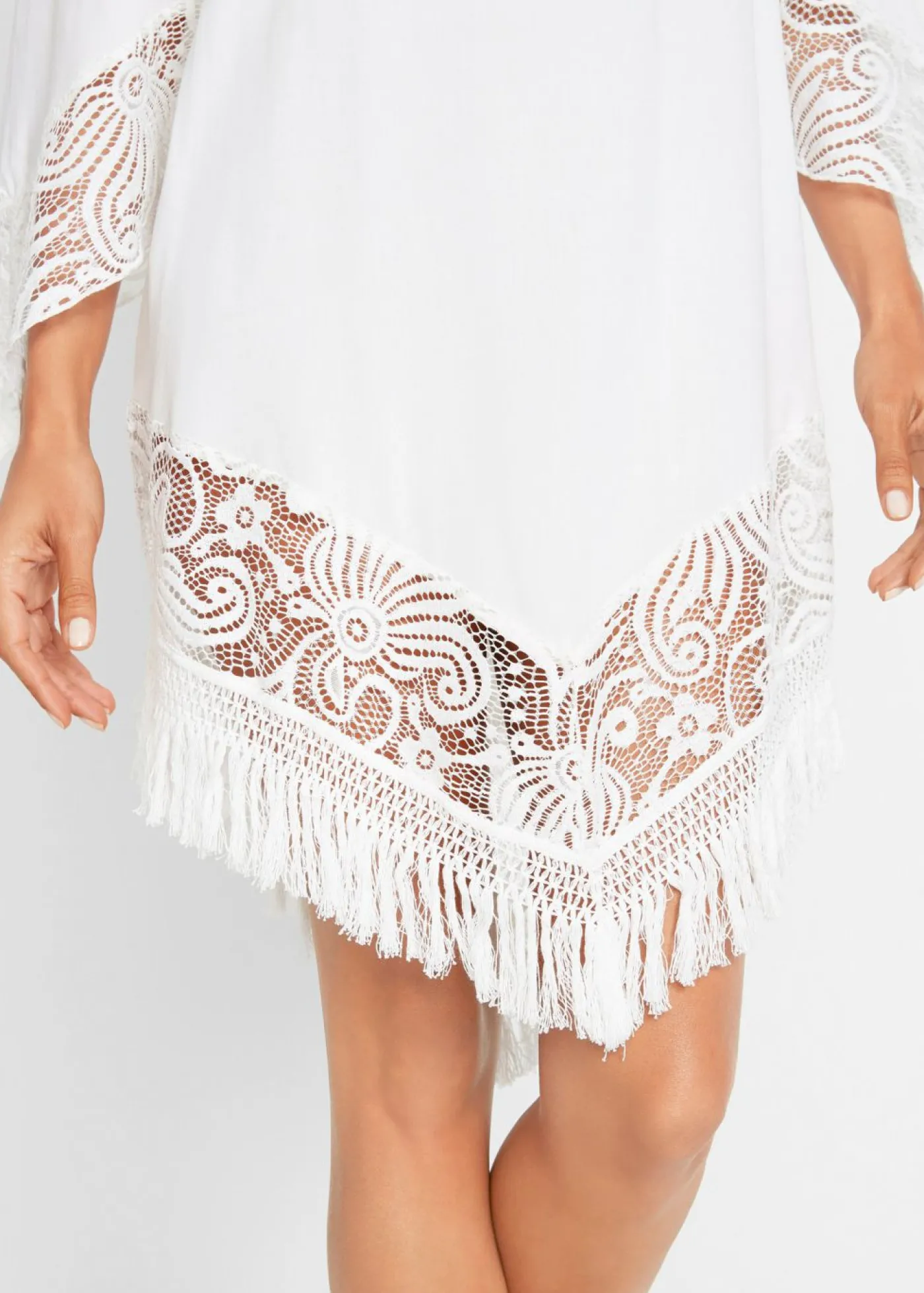 bonprix bonprix Túnica de playa con encaje de viscosa Blanco Online