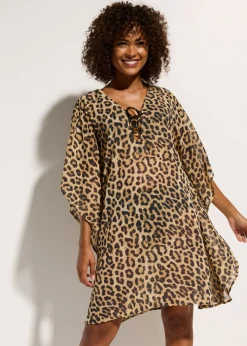 bonprix bonprix Túnica de playa de gasa estampado leo beige grisáceo Outlet