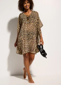 bonprix bonprix Túnica de playa de gasa estampado leo beige grisáceo Outlet