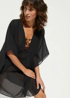 bonprix bonprix Túnica de playa de gasa ligera Negro Clearance