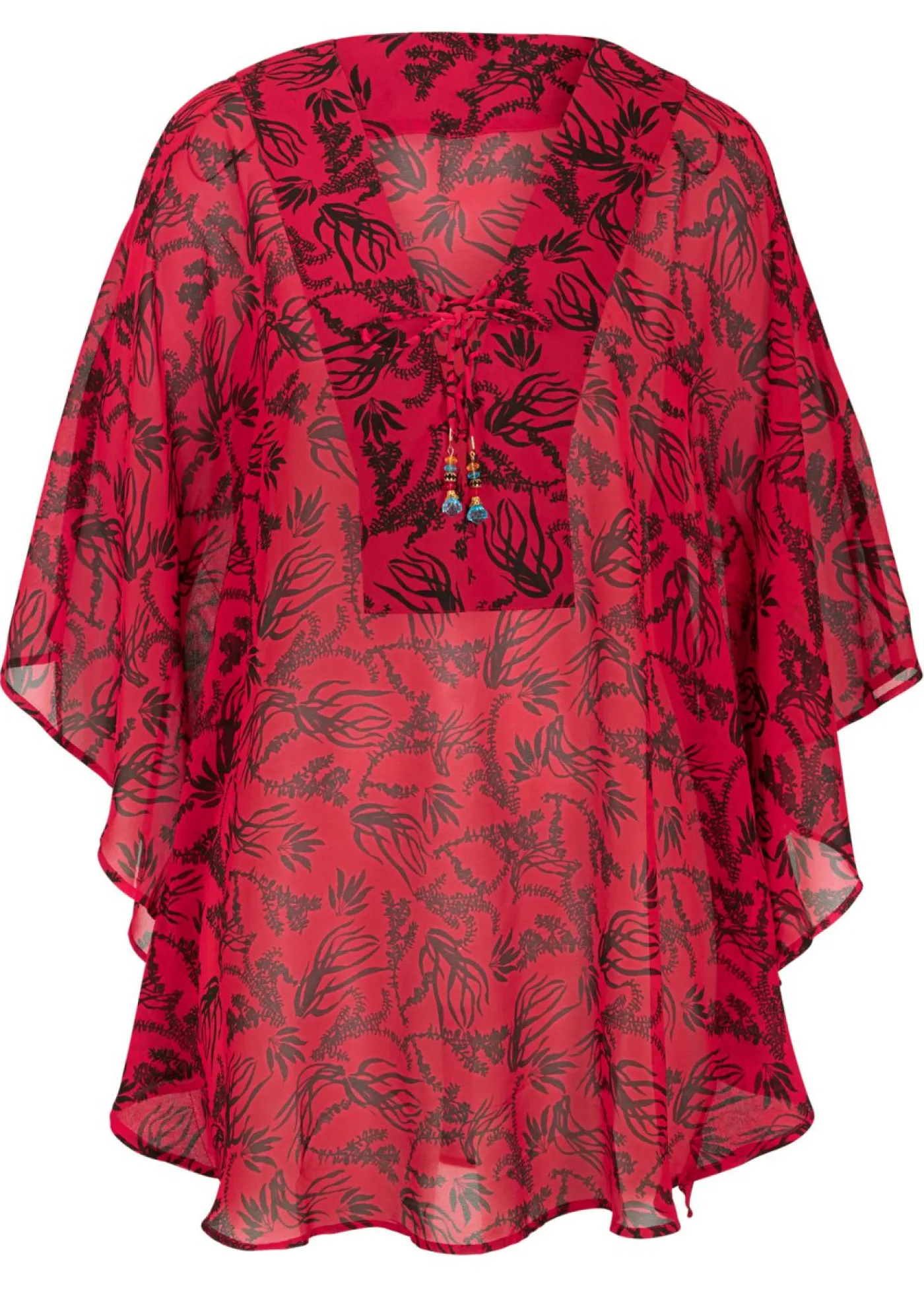 bonprix bonprix Túnica de playa de gasa ligera Rojo cayena/negro de flores New