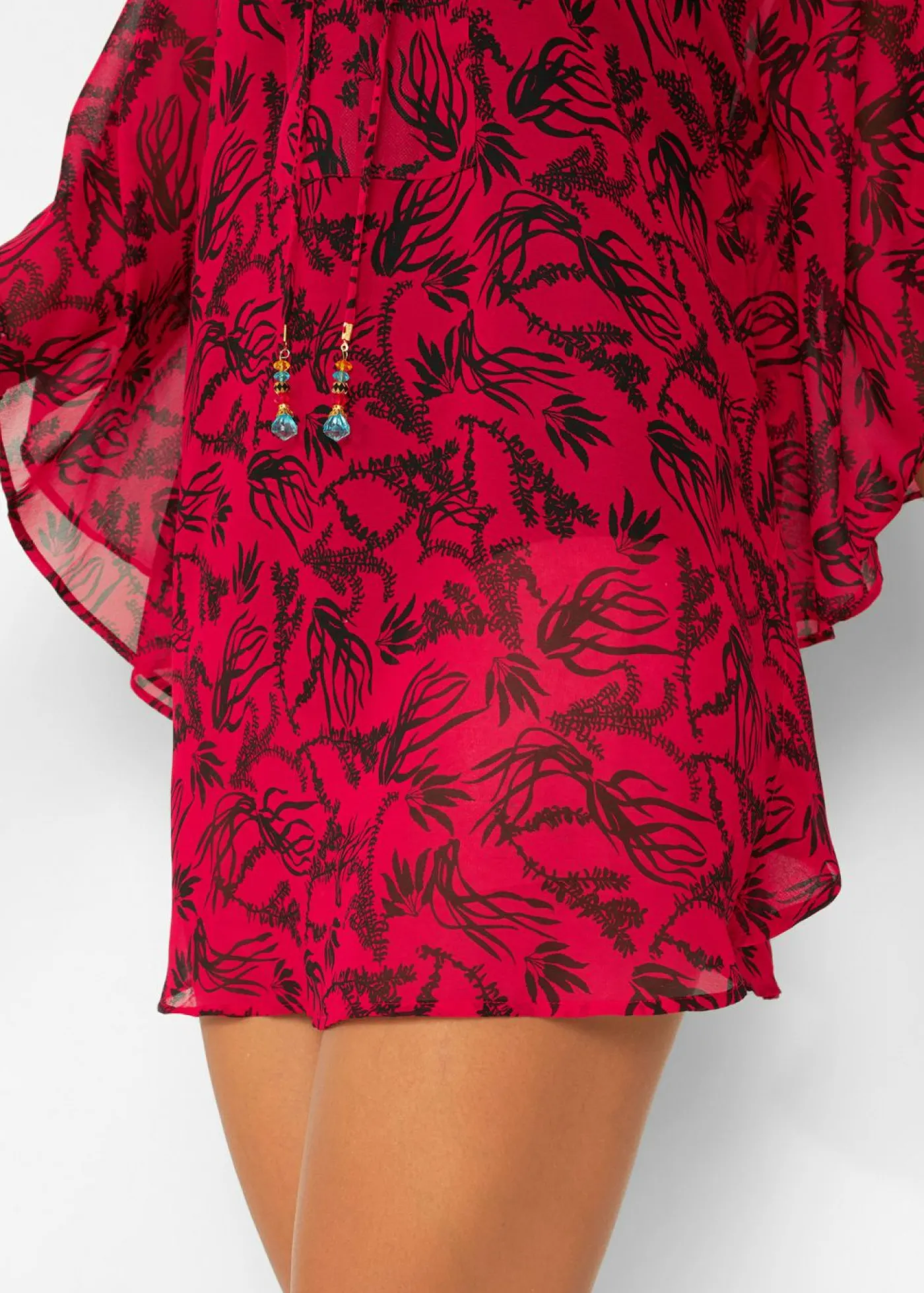 bonprix bonprix Túnica de playa de gasa ligera Rojo cayena/negro de flores New