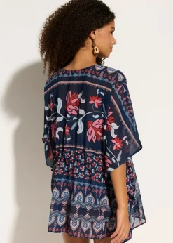 bonprix bonprix Túnica de playa de gasa ligera azul-rosa pálido New